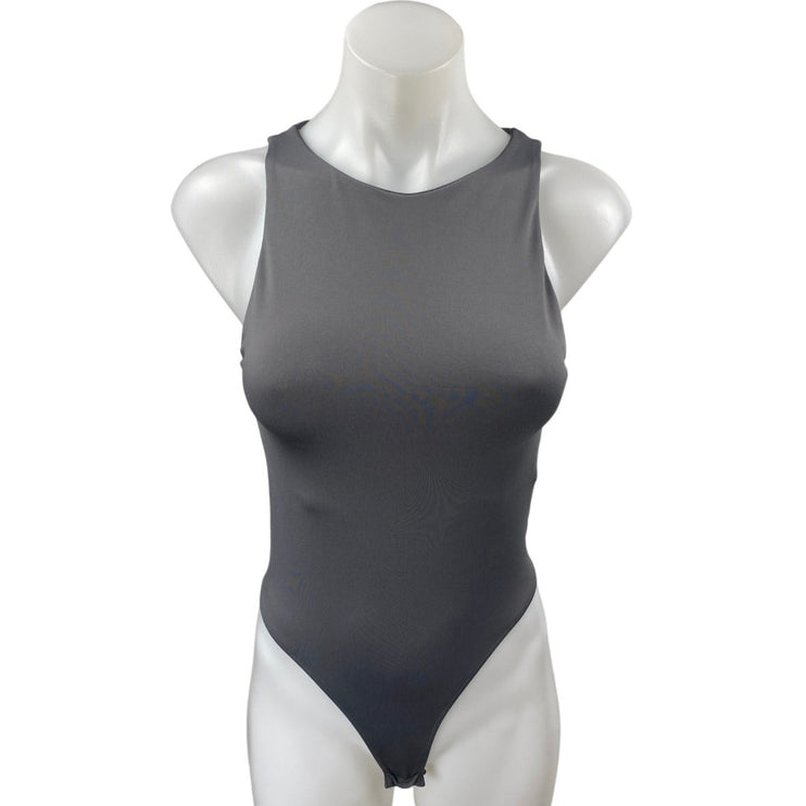 Zara Women's Gray Sleeveless High Neck Thong Cami Tank Bodysuit Top Size M