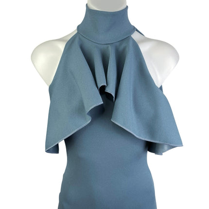 Missguided Blue Sleeveless Halter Mock Neck Ruffle Midi Bodycon Tank Dress Sz 1