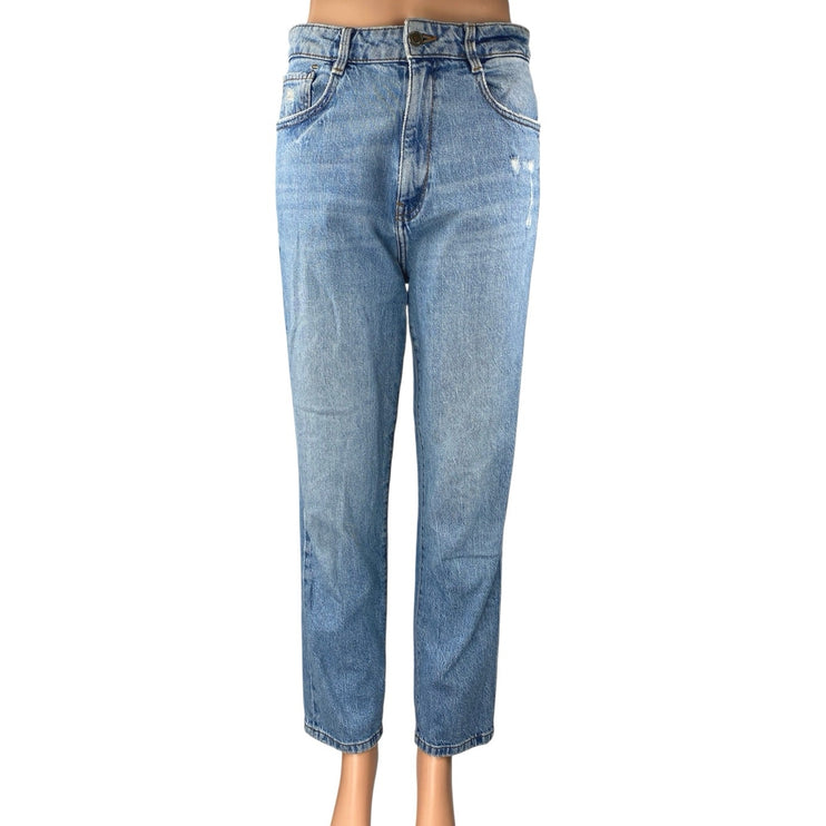 Zara Women's Blue Light Wash High Waisted Straight Leg Denim Jeans Pants Size 6