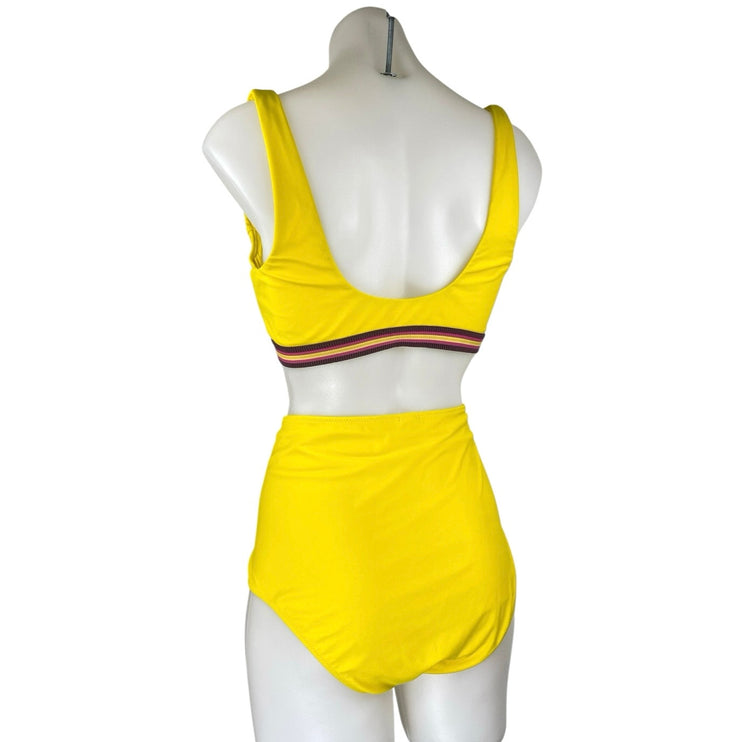Aerie Yellow High Waist Tankini Crop Two Piece Bikini Swimsuit Swimwear Size L