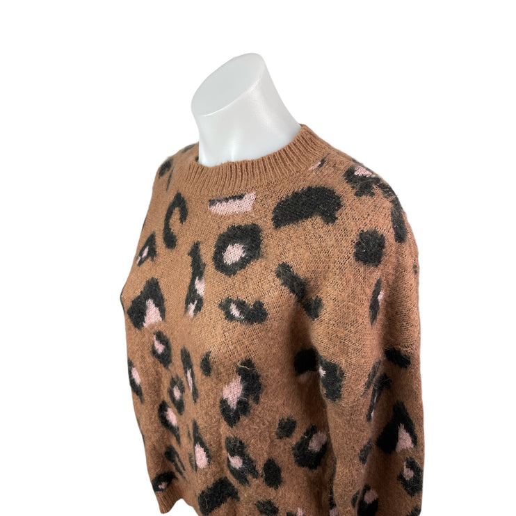 Cliche Brown Leopard Animal Print Crew Neck Long Sleeve Sweatshirt Sweater Top M