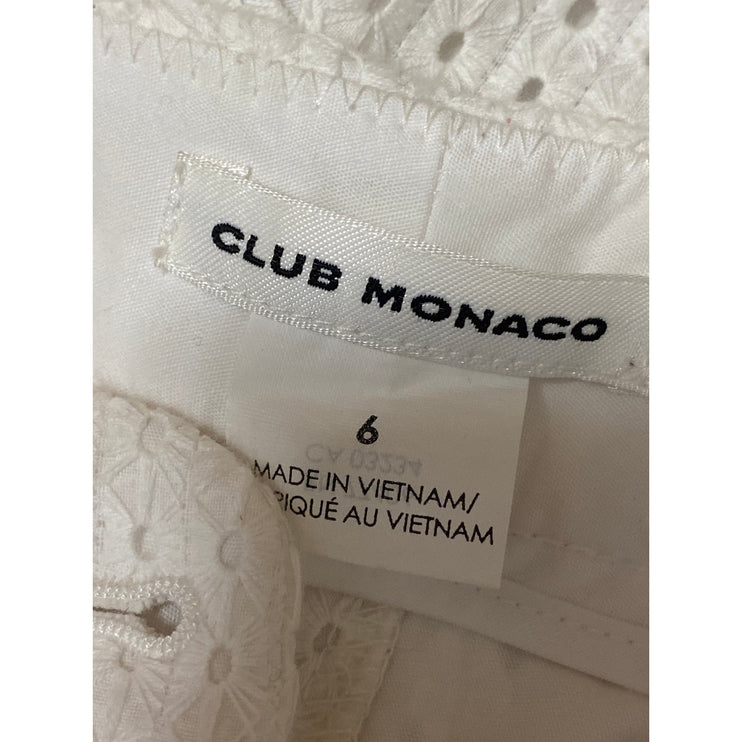 Club Monaco Women's White Eyelet Embroidered Mid Rise Scalloped Mini Shorts 6