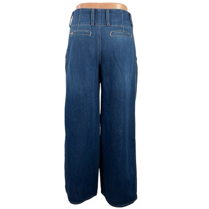 Alice + Olivia Blue Pleated Palazzo Baggy Wide Leg High Rise Denim Jeans Sz 24