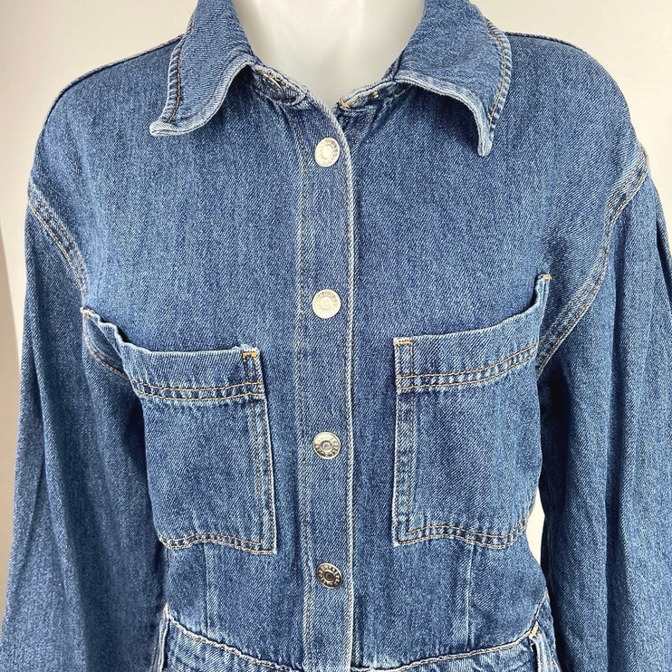 Mango MNG Womens Blue Collared Long Sleeve Knee Length Denim Shirt Dress Size 10