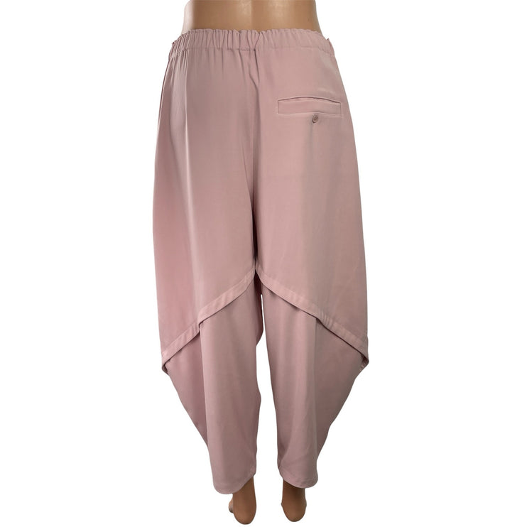 Roucha Pink Elastic Waist Tapered Wide Leg Baggy Drop-crotch Trousers Pants Sz M