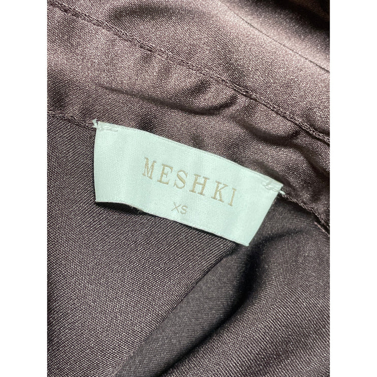 Meshki Women's Black Silk Satin Long Sleeve Button Down Pajama Shorts Set XS/S