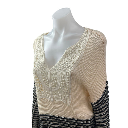 Sloane Rouge Women's Color Block Crochet V Neck Dolman Sleeve Boho Sweater Top S