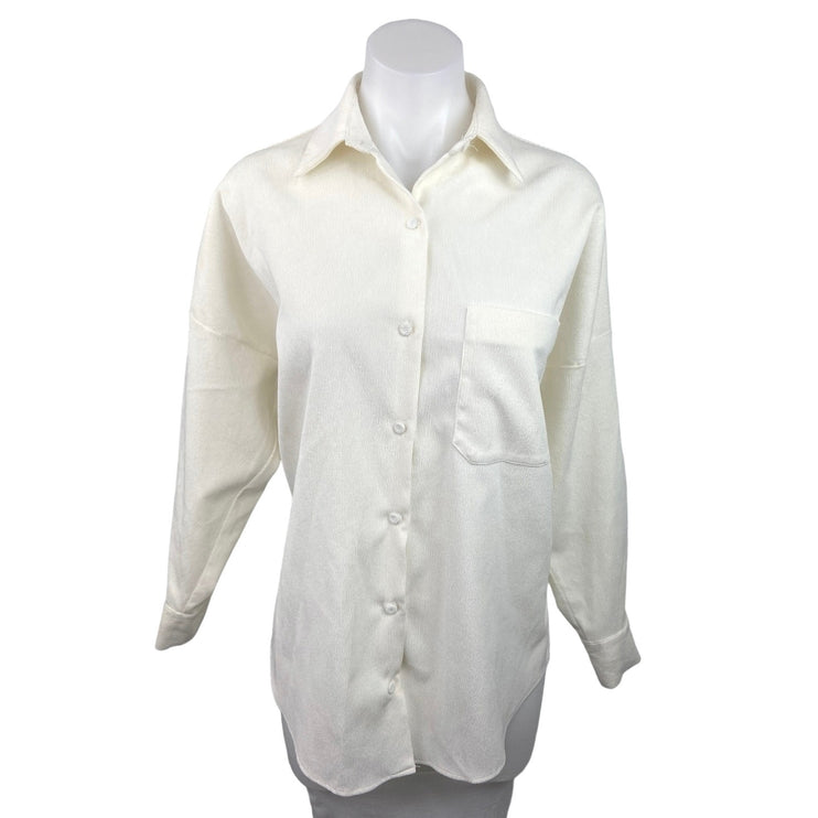 Zara White Chest Pocket Oversized Long Sleeve Button Down Shirt Size XS