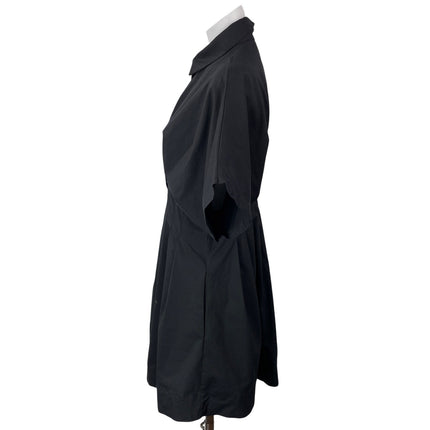 EXQUISE Womens Black Short Sleeves Button Down Pleated Flared Mini Shirt Dress M