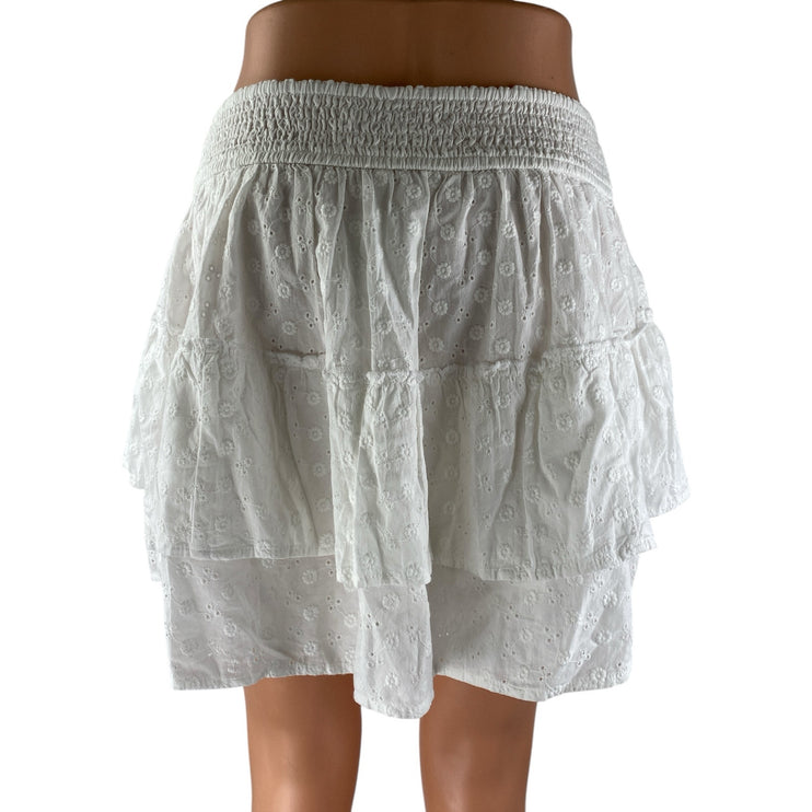 NEW Hollister White Floral Eyelet Embroidered Tiered Mini Flare A-Line Skirt L