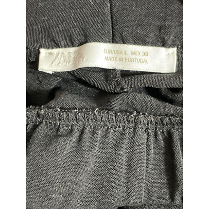 Zara Women's Black High Rise Wide Leg Pull On Pleated Baggy Trousers Pants Sz L