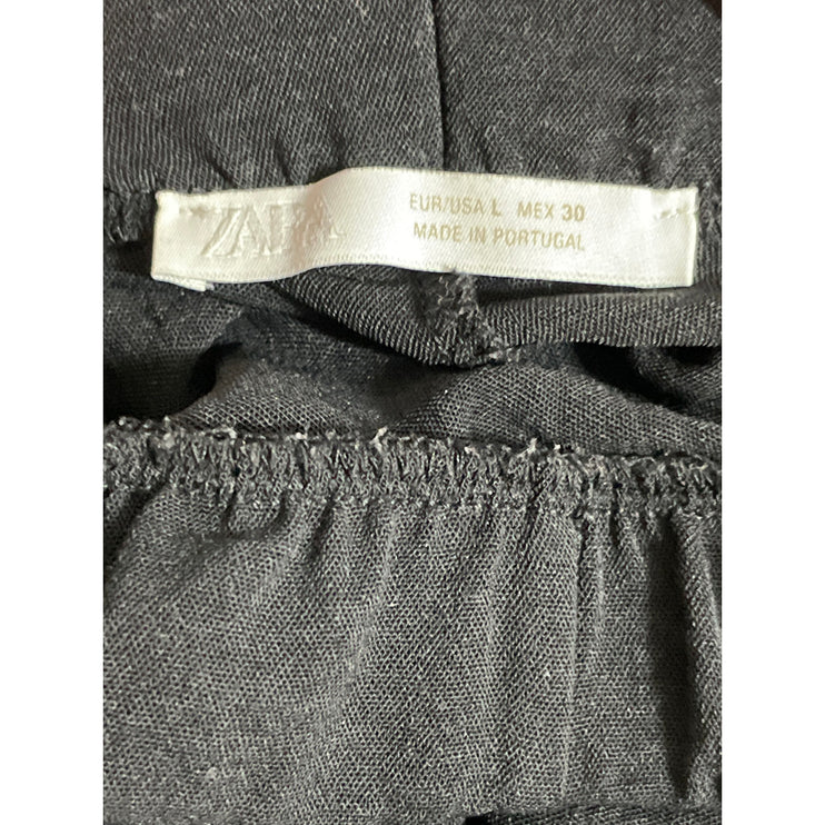 Zara Women's Black High Rise Wide Leg Pull On Pleated Baggy Trousers Pants Sz L