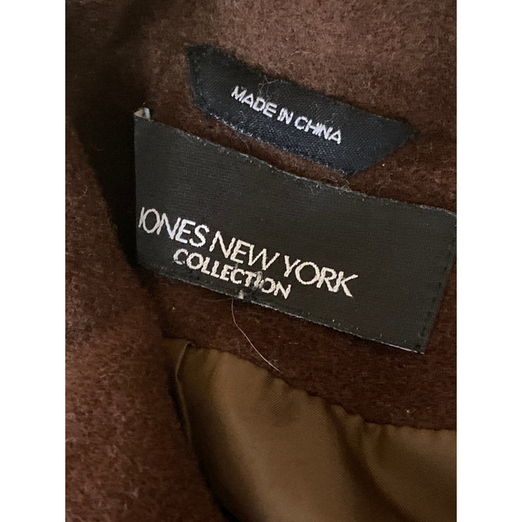 Jones New York Women's Brown Wool Long Sleeve Button Down Midi Coat Jacket Sz S