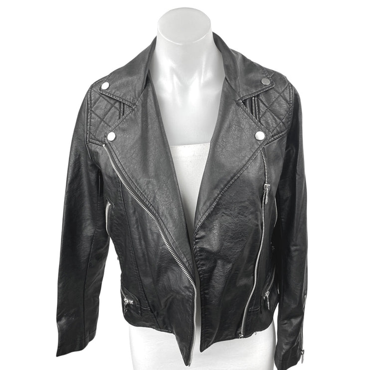 Bernardo Women's Black Faux Leather Vegan Long Sleeve Biker Motorcycle Jacket XS