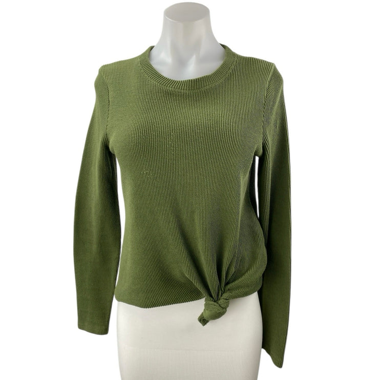 Madewell Elwood Women's Olive Green Rib Knit Knot Long Sleeve Sweater Top Size M