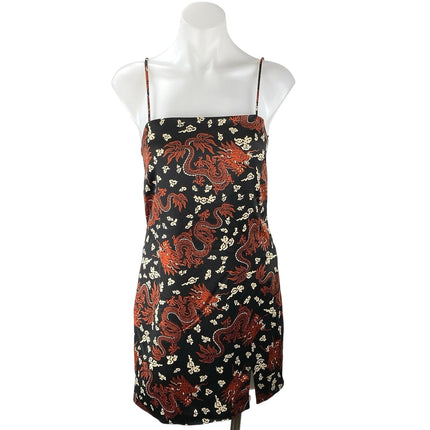 Zara Black Silk Satin Dragon Sleeveless Cami Camisole Tank Mini Slip Dress Sz XS