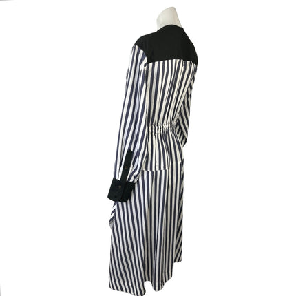 NEW Argent Black White Striped Button Long Sleeve Midi Maxi A-Line Dress Size S