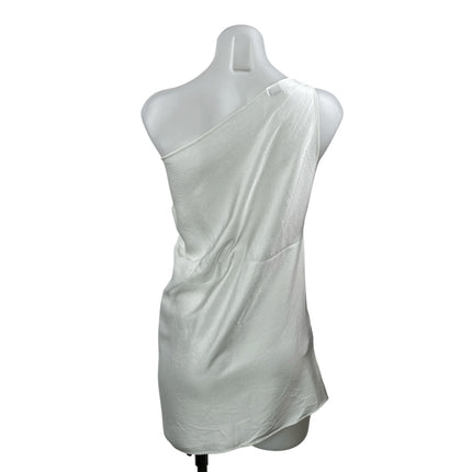Zara White Silky Satin Sleeveless One Shoulder Asymmetrical Tunic Mini Dress S