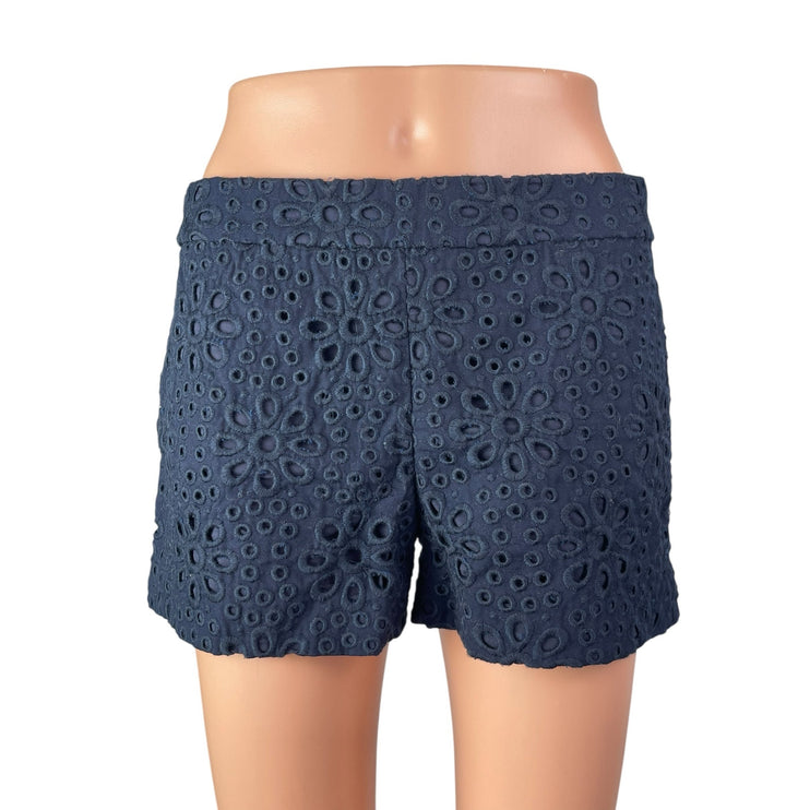 J.Crew Women's Navy Blue Floral Embroidered Mid Rise Straight Mini Shorts Size 2