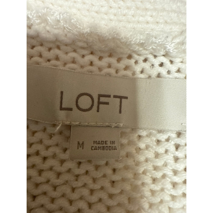 Ann Taylor LOFT Women's White Button Long sleeve Knit Cardigan Sweater Top Sz M