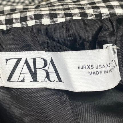 Zara Black White Gingham Check Open Long Sleeve Crop Blazer Suit Jacket Size XS
