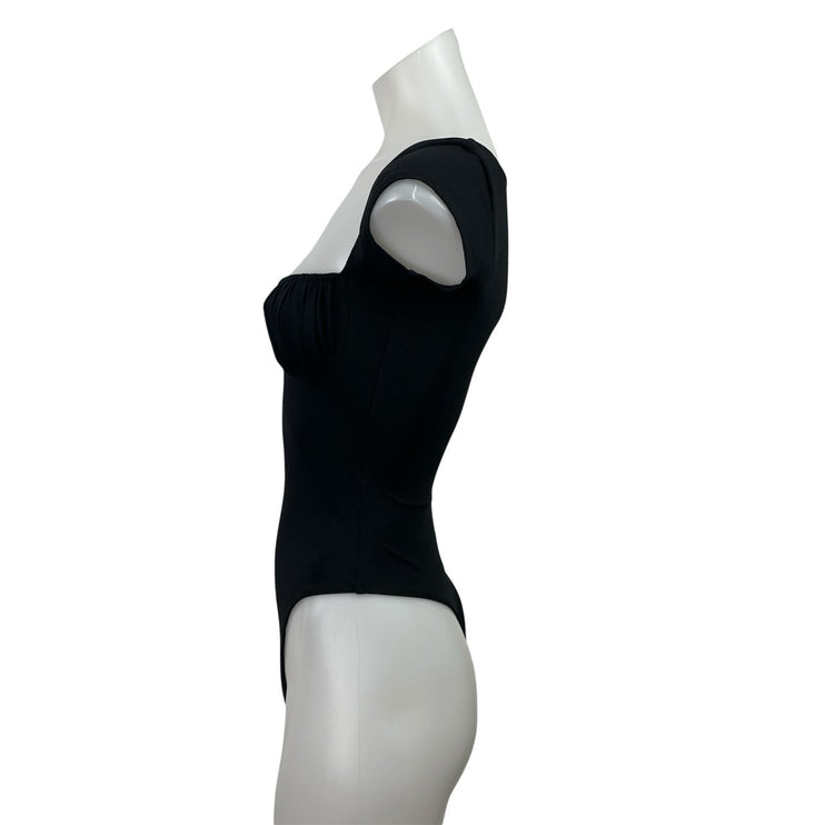 Tankair Juliet Black Bustier Short Cap Sleeve Thong T Shirt Bodysuit Top Size XS
