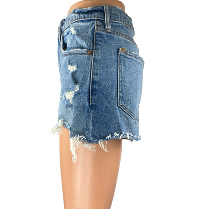 Abercrombie & Fitch Blue Frayed Distressed High Rise Denim Jeans Mom Shorts Sz 4