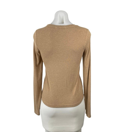 Banana Republic Women's Tan Ribbed Knit Long Sleeve Crewneck Sweater Top Size XS