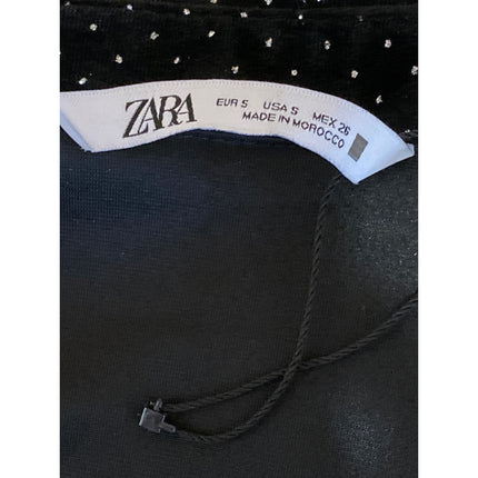 Zara Black Metallic Dot Velvet Ruched Button-Down Long Sleeve Mini Shirt Dress S