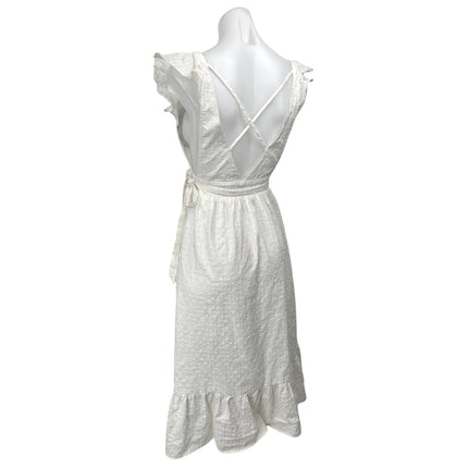 NEW Hello Molly White Ruffle Short Sleeve Embroidered V-Neck Midi Wrap Dress 4