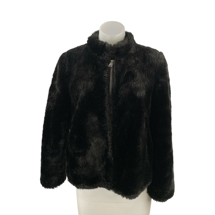 Zara Women's Black Faux Fur Shearling Long Sleeve High Neck Zip Up Coat Jacket S