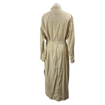 Rag & Bone Beige Striped Long Sleeve Belted Button Down Slit Maxi Dress Size L