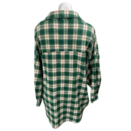 Lioness Green Plaid Checkered Flannel Long Sleeve Button Down Shirt Jacket Sz XL