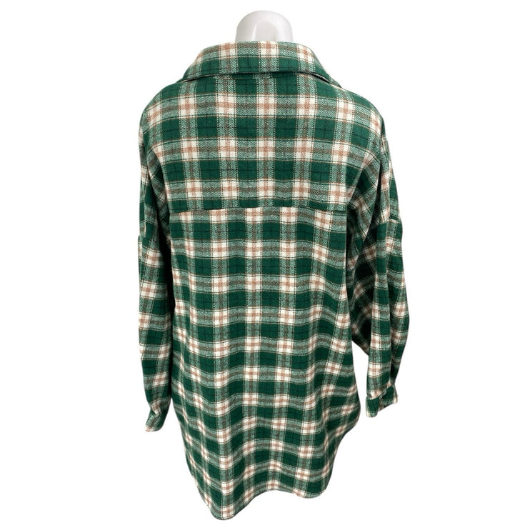Lioness Green Plaid Checkered Flannel Long Sleeve Button Down Shirt Jacket Sz XL