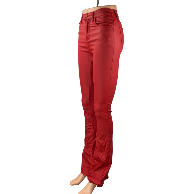 Edikted Luna Women's Faux Vegan Leather Mid Rise Skinny Flare Trousers Pants XS