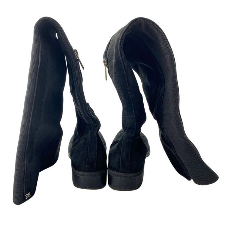 Sam Edelman Women's Black Suede Block Heel Zip Up Round Toe Tall Boots Size 6