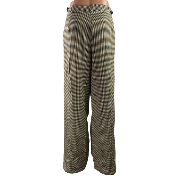 Princess Polly Brown Plaid Checkered High Waisted Wide Leg Trousers Pants Sz 12