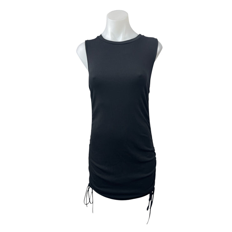 BB Dakota Women's Black Ruched Sleeveless Rib Knit Mini Tank Bodycon Dress Sz L