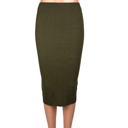 Forever 21 Olive Green Cotton Sweater Rib High Waist Midi Pencil Skirt Size S