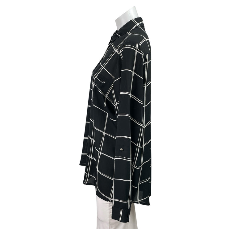Apt. 9 Women's Black Checkered Plaid Long Sleeve Pockets Button Down Shirt Top L