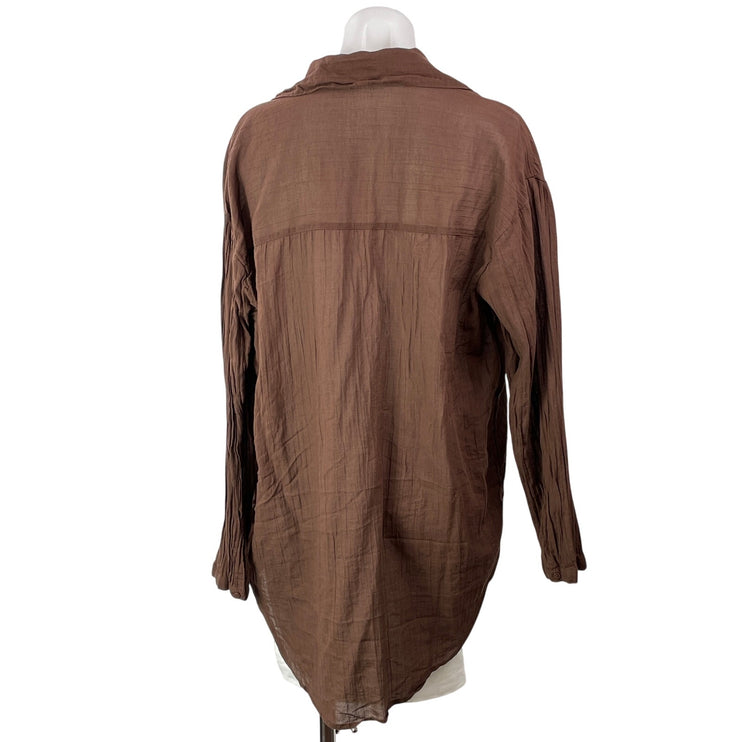 Abercrombie & Fitch Women's Brown Long Sleeves Open Front Tie Shirt Blouse Top M