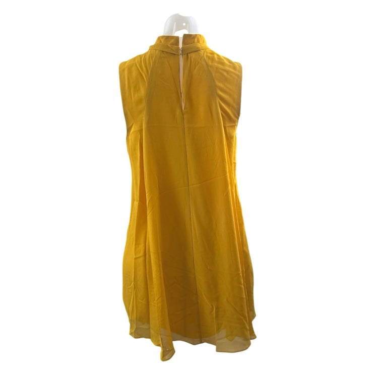 BCBGeneration Women's Yellow Sleeveless Tie Neck Pleated Mini Tank Shift Dress S