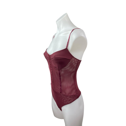 Free People Night Rhythm Red Sleeveless Sheer Cami Tank Corset Bodysuit Top Sz S