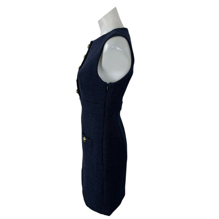 English Factory Navy Blue Textured Tweed Sleeveless Button A Line Mini Dress XS