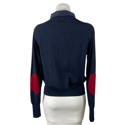 Boast Women's Navy Blue Knit Long Sleeve Button Front Polo Sweater Top Size M