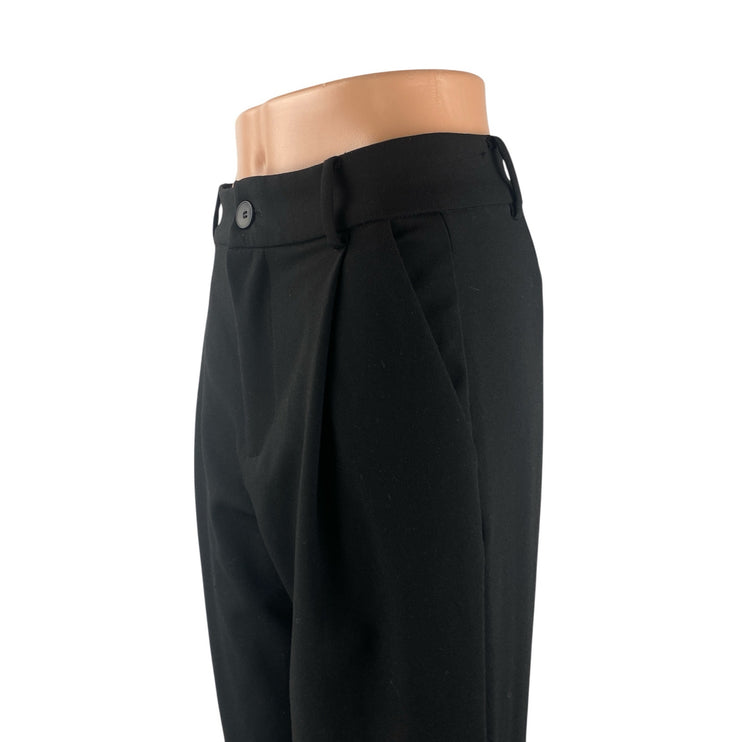 Zara Black Pleated High Rise Loose Straight Wide Leg Trousers Dress Pants Sz XS