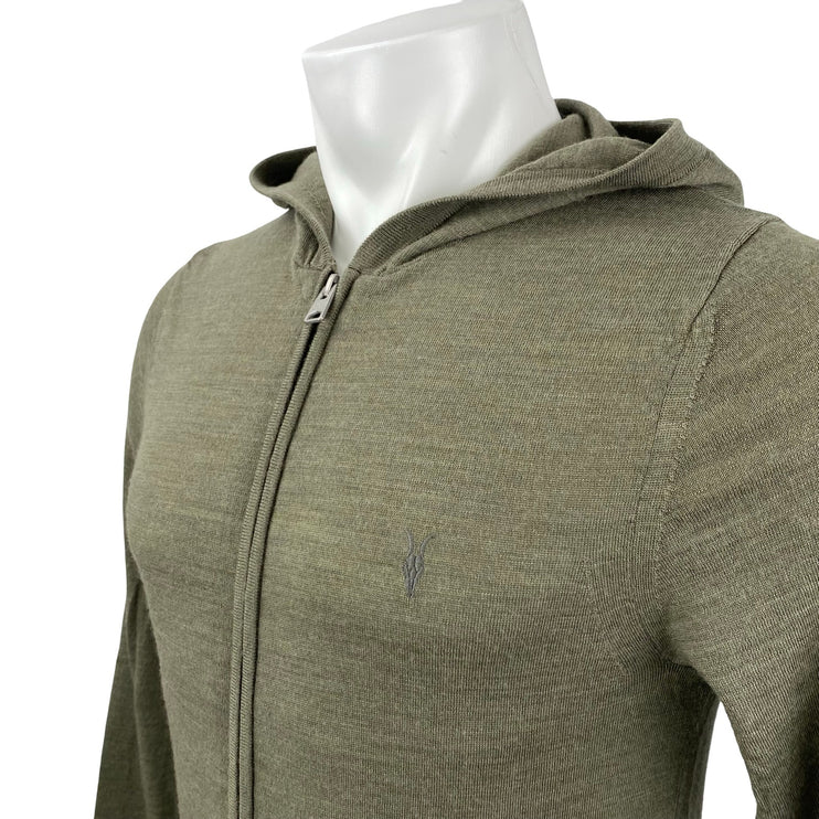 Allsaints 100% Wool Green Embroidered Long Sleeve Hooded Sweatshirt Jacket Sz M