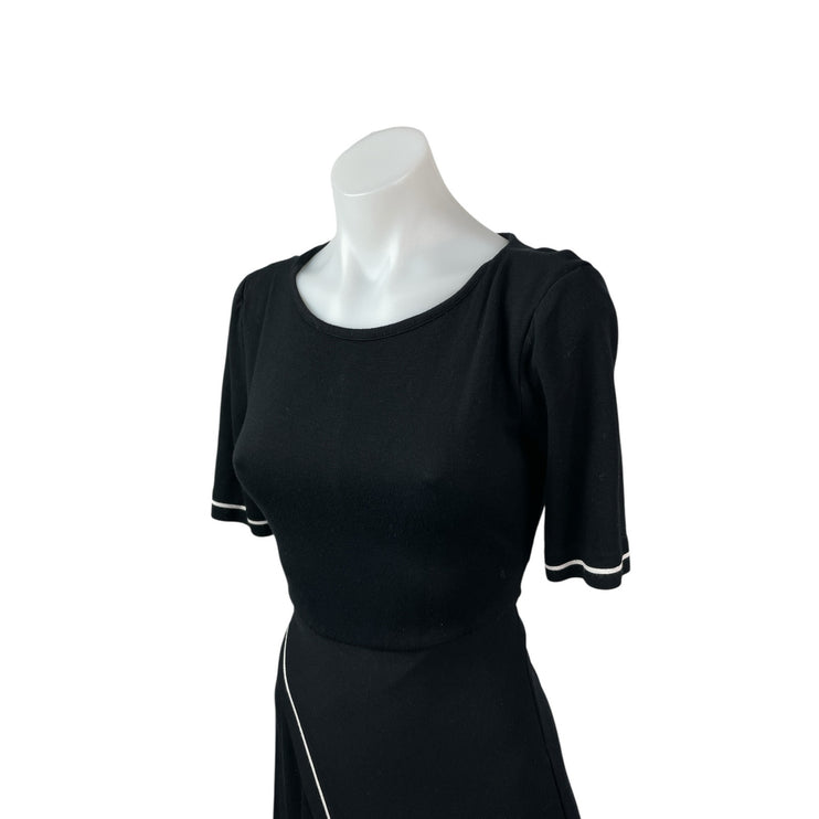 L.K. Bennett Eliana Black Half Sleeve Wrap Asymmetric Midi Sheath Dress Size XS