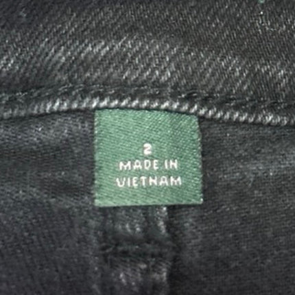Women's Black High Rise Distressed Straight Wide Leg Crop Denim Jeans Pants Sz 2