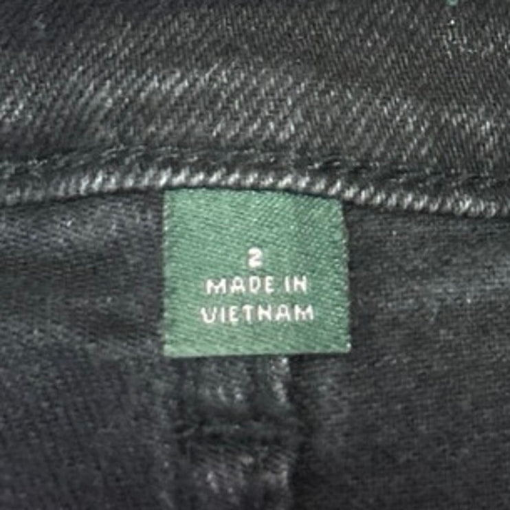 Women's Black High Rise Distressed Straight Wide Leg Crop Denim Jeans Pants Sz 2